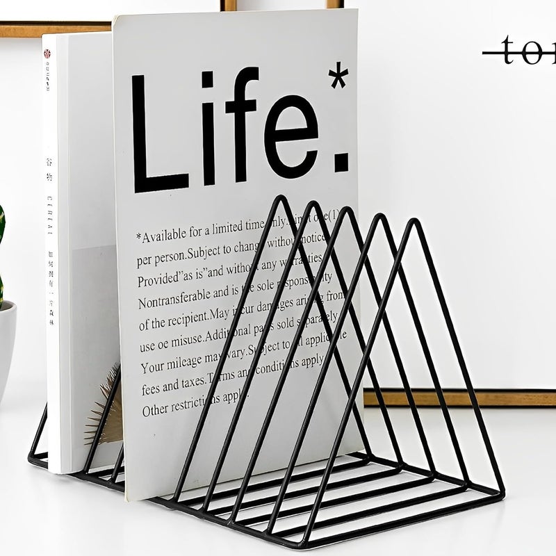 Sooyee حامل مجلات أسود 2 عبوة 9 فتحة، منظم ملفات مكتبي، ديكور رف كتب مثلث للمكتب المنزلي - Image 3